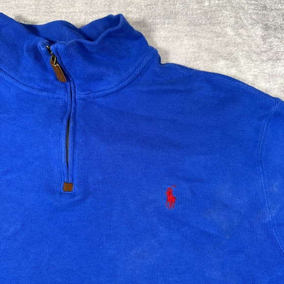 Polo Ralph Lauren Sweatshirt Mens XL Blue Ribbed Quarter Zip Preppy Pony Tech - Picture 2 of 10